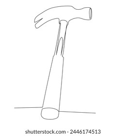Continuous line drawing of a claw hammer. Tool for driving nails into or pulling them from wood. Simple flat hand drawn style vector for tool in engineering and construction