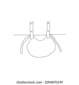 Continuous line drawing clean bib hanging on ropes. Vector illustration.