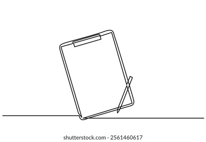 Continuous line drawing of Clipboard with blank document and pen.To do list with ticks and concepts for test expertise and exam in simple linear style.line art Clipboard vector illustration.