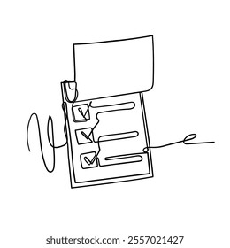 continuous line drawing clipboard document with check mark sign