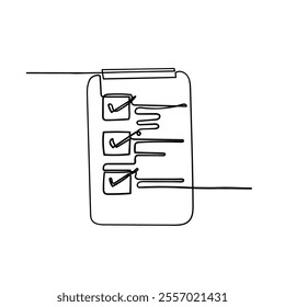 continuous line drawing clipboard document with check mark sign