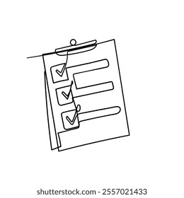 continuous line drawing clipboard document with check mark sign