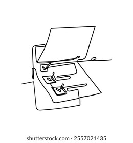 continuous line drawing clipboard document with check mark sign