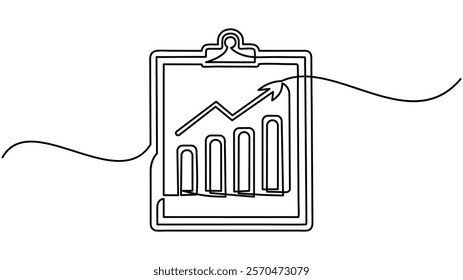 Continuous line drawing of clipboard with Growth graph. Growth graph icon business, bar chart, single line art, Improvement Continuous Line Icon ,vector illustration