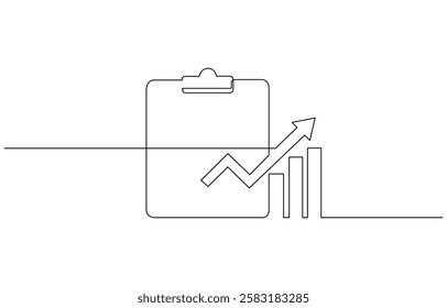 Continuous line drawing of clipboard. Growth graph icon business, Continuous one line drawing of clipboard paper with graph isolated vector illustration.