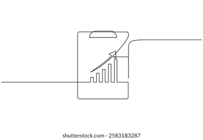 Continuous line drawing of clipboard. Growth graph icon business, Continuous one line drawing of clipboard paper with graph isolated vector illustration.