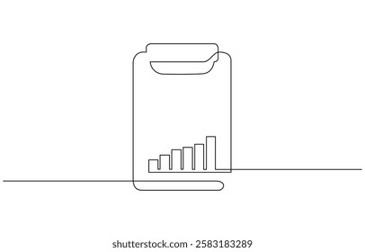 Continuous line drawing of clipboard. Growth graph icon business, Continuous one line drawing of clipboard paper with graph isolated vector illustration.