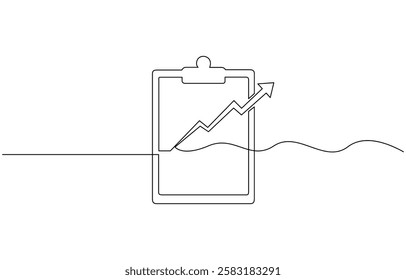 Continuous line drawing of clipboard. Growth graph icon business, Continuous one line drawing of clipboard paper with graph isolated vector illustration.