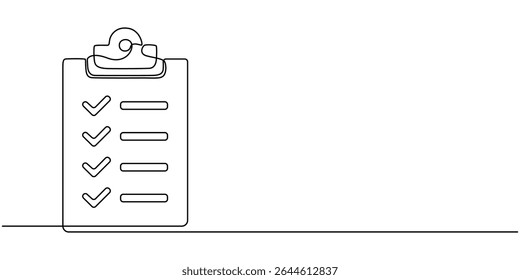 Continuous line drawing of clipboard. Growth graph icon business, bar chart, object one line, single line art, vector illustration, Continuous Line Drawing of Checklist Icon. Hand Drawn Symbol Vector