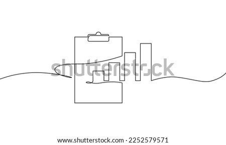 Continuous line drawing of clipboard. Growth graph icon business, bar chart, object one line, single line art, vector illustration 