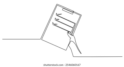 desenho de linha contínua de clipboard.one desenho de linha de mão segurando clipboard e gerenciando list.single linha ilustração vetor.fundo branco isolado