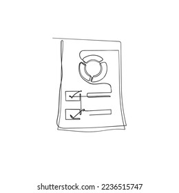 continuous line drawing clipboard pie chart data illustration