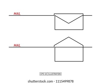 Continuous line drawing of closed and open envelopes. Mail icons. Template for your design works. Vector illustration.