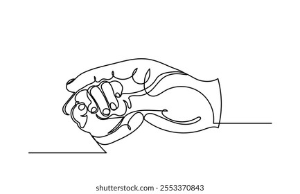 Kontinuierliche Linienzeichnung der Nahaufnahme kleine Hand des Kindes Baby Hand des Vaters, Baby, das den Finger der Mutter zu Hause hält. Das Neugeborene hat nach der Geburt den Finger der Eltern fest im Griff. Zeile