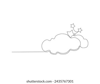 Continuous Line Drawing Of Cloud. One Line Of Cloud In The Air. Cloud Continuous Line Art. Editable Outline.
