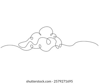 Continuous line drawing of cloud. Single line illustration of cloudy sky. Climate, weather concept. Editable outline