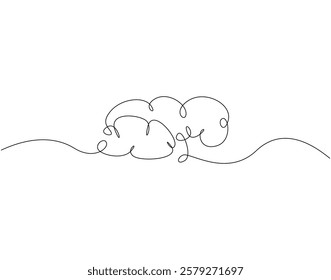 Continuous line drawing of cloud. Single line illustration of cloudy sky. Climate, weather concept. Editable outline