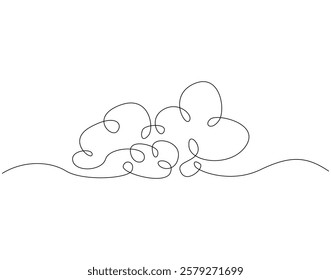 Continuous line drawing of cloud. Single line illustration of cloudy sky. Climate, weather concept. Editable outline