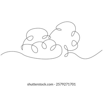 Continuous line drawing of cloud. Single line illustration of cloudy sky. Climate, weather concept. Editable outline