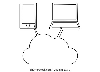 Continuous line drawing of cloud storage symbol