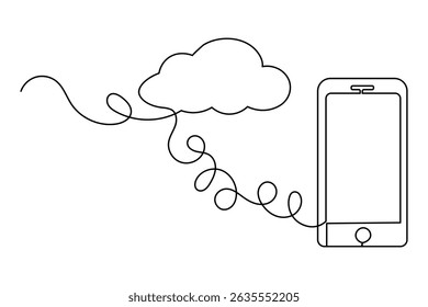 Continuous line drawing of cloud storage symbol