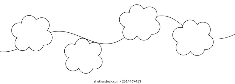 Continuous line drawing. Clouds. Black isolated on white background. Hand drawn vector illustration .EPS 10 .