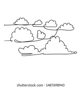 Continuous line drawing. Clouds.doodle hand drawing style