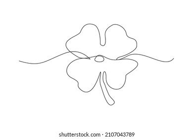 Continuous line drawing of clover leaf. Single one line art vector illustration