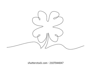 Continuous line drawing of clover leaf. Single one line art vector illustration