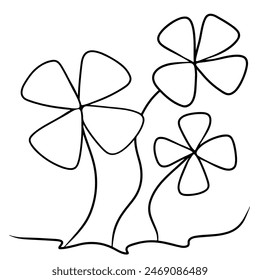 Continuous line drawing of clover leaf. Vector illustration.