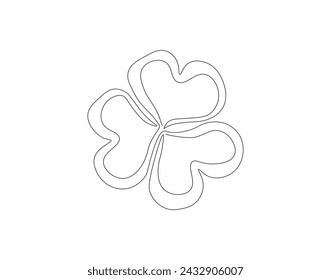 Continuous Line Drawing Of Cloverleaf. One Line Of Cloverleaf. Leaf Continuous Line Art. Editable Outline.
