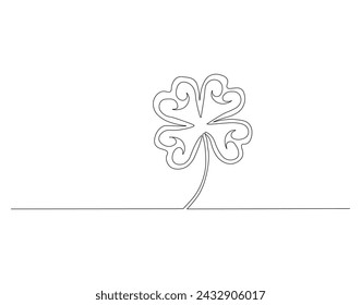 Continuous Line Drawing Of Cloverleaf. One Line Of Cloverleaf. Leaf Continuous Line Art. Editable Outline.
