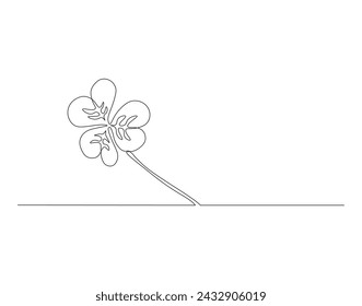 Continuous Line Drawing Of Cloverleaf. One Line Of Cloverleaf. Leaf Continuous Line Art. Editable Outline.
