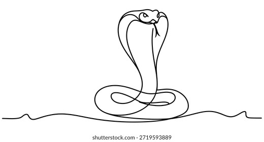 Dibujo de línea continuo de una serpiente cobra con una capucha acampanada en un Vector de estilo minimalista, ilustración