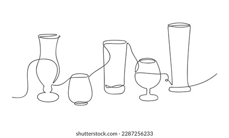 Continuous line drawing of cocktail drinks.Vector illustration