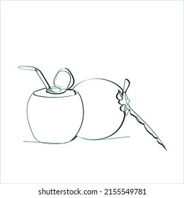 Continuous line drawing. Coconut fruit logo. Illustration icon vector