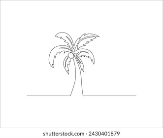 Continuous Line Drawing Of Coconut Tree. One Line Of Coconut Tree. Coconut Tree Continuous Line Art. Editable Outline.
