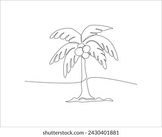 Continuous Line Drawing Of Coconut Tree. One Line Of Coconut Tree. Coconut Tree Continuous Line Art. Editable Outline.
