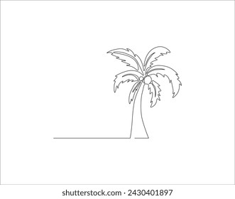 Continuous Line Drawing Of Coconut Tree. One Line Of Coconut Tree. Coconut Tree Continuous Line Art. Editable Outline.
