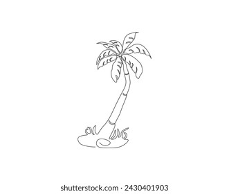 Continuous Line Drawing Of Coconut Tree. One Line Of Coconut Tree. Coconut Tree Continuous Line Art. Editable Outline.
