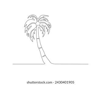 Continuous Line Drawing Of Coconut Tree. One Line Of Coconut Tree. Coconut Tree Continuous Line Art. Editable Outline.
