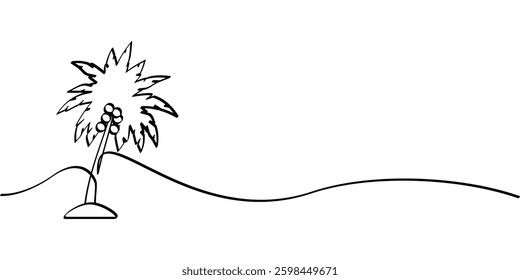 continuous line drawing of coconut tree symbol. abstract summer line art illustration