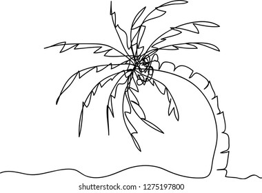 continuous line drawing of coconut trees on beach.Vector Illustration.