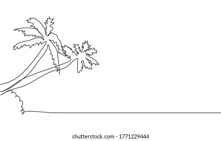 Continuous line drawing of coconut trees, nature concept, summer illustration