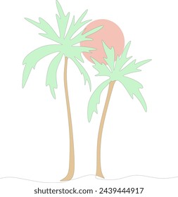 Dibujo de línea continua de cocoteros, concepto de naturaleza, ilustración vectorial de verano