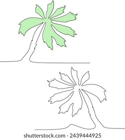 Continuous line drawing of coconut trees, nature concept, summer vector illustration