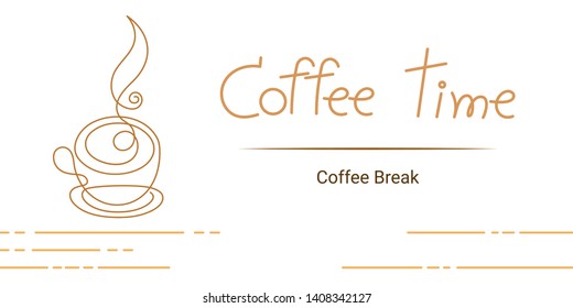 continuous line drawing of coffee cup and steam on white background. time for relax.