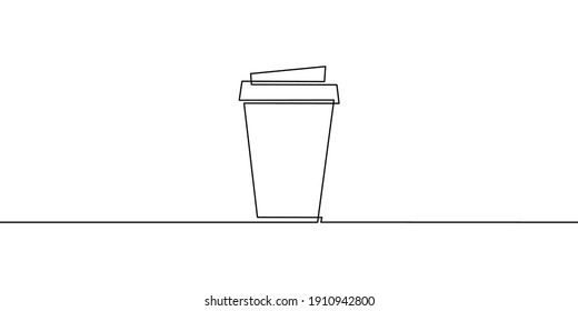 Continuous line drawing of coffee cup on white background.