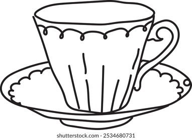 Continuous line drawing of a coffee cup, line art, vector