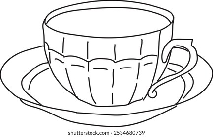Continuous line drawing of a coffee cup, line art, vector
